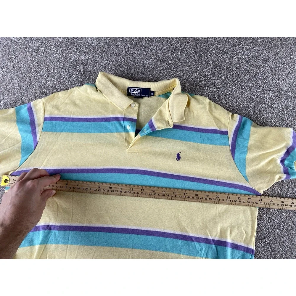 Polo Ralph Lauren Yellow/Purple/Blue Striped Made In USA Polo Mens XL Pony Read